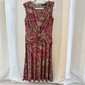 Lauren Ralph Lauren Paisley Twist Front Sleeveless Midi Dress Size 12 Boho 19490